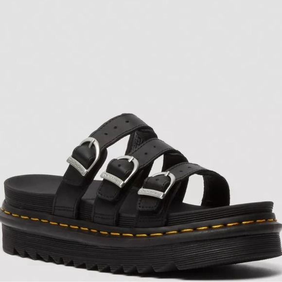 New Dr. Martens Blaire Sandals Black Leather Platform Slides size 6 - Picture 7 of 11